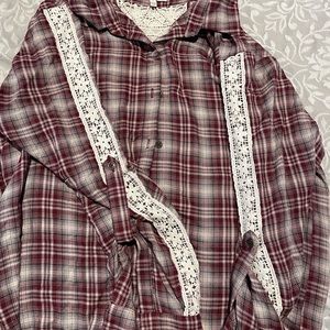 Plaid lace button up